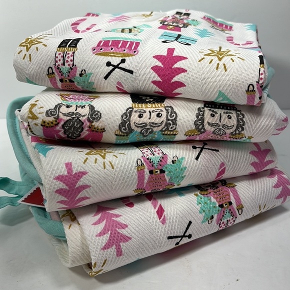 Christmas Nutcracker Kitchen Towels Pot Holder Bundle Lot of 3 Pink Turquoise - Picture 6 of 6